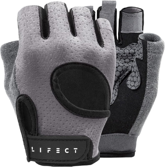 LIFECT Essential Breathable Workout Gloves, Weight Lifting Fingerless Gym Exercise Gloves with Curved Open Back, for Powerlifting, Women and Men