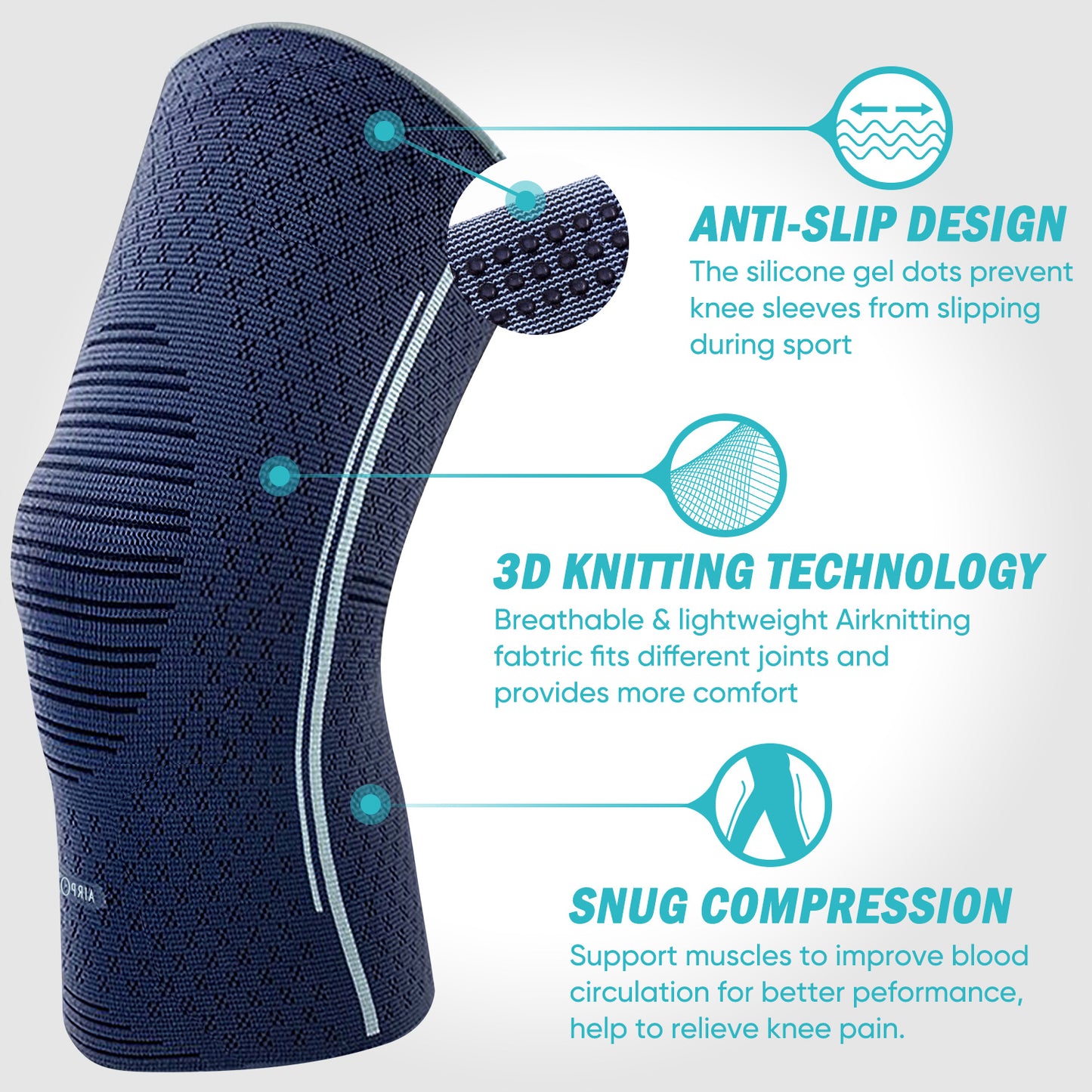 Knee Brace for Knee Pain, Knee Compression Sleeve Support 2 Pack, Blue