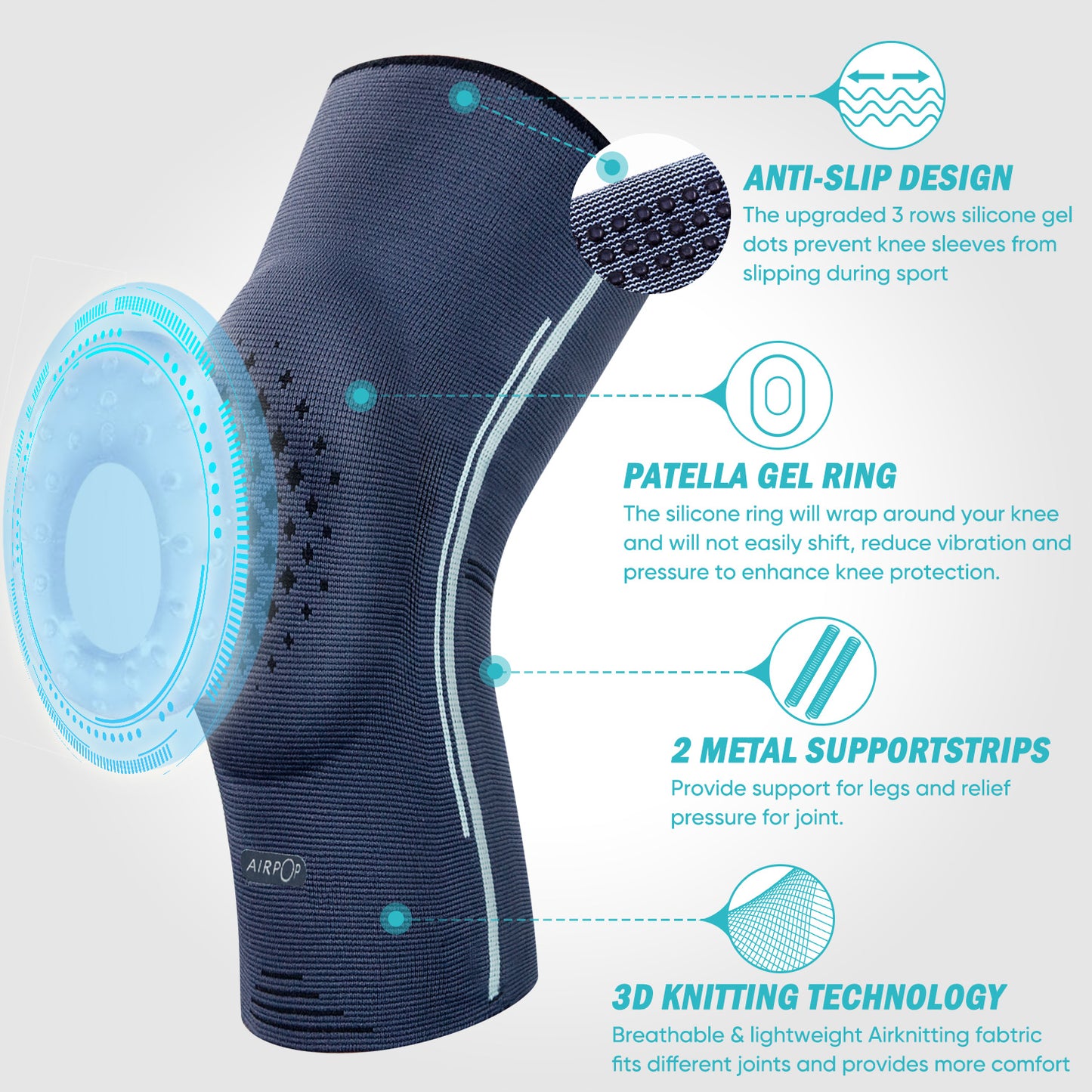 Knee Brace with Patella Gel (Updated) for Women&Men, Blue